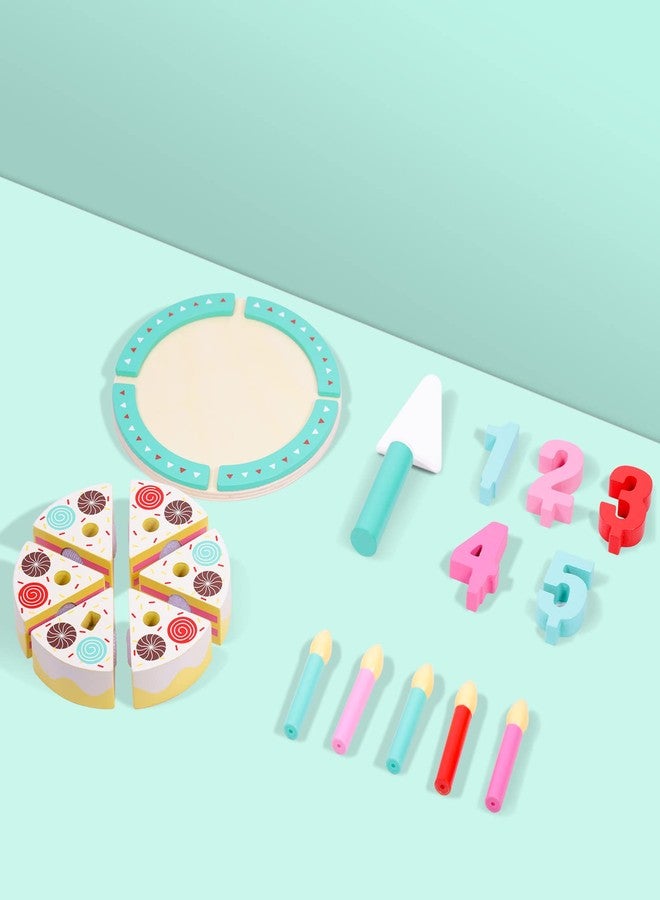 Pithfor Birthday Cake Cutting Toys, Wooden Play Food Set for Kids Toddlers, Pretend Play Kitchen Toys for Boys Girls - Image 4